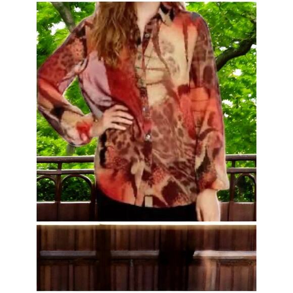 NWT - Da-Nang 100% Silk Flowy Printed Long Sleeve Button-Up Blouse Size: XS - Picture 3 of 8